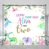 Aperturee - Aperturee Color Baby Dinosaur Custom Name 2nd Birthday Backdrop